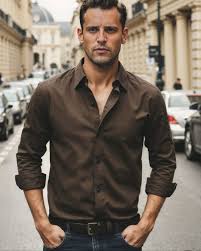 FAM CLOTHING ARTICLE #8328 BROWN SHIRT